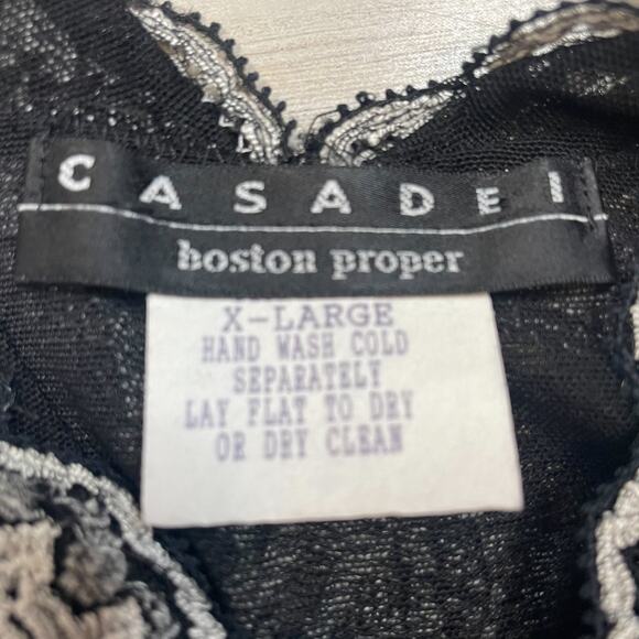 Boston Proper Black Lace Net Deep V Neck Back Shirt Top Pullover Size XL C101988 - Picture 4 of 6